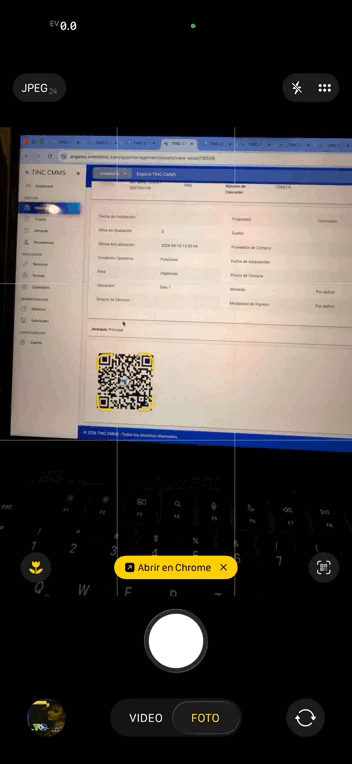 Formulario Información de Contacto del código QR visto desde un celular